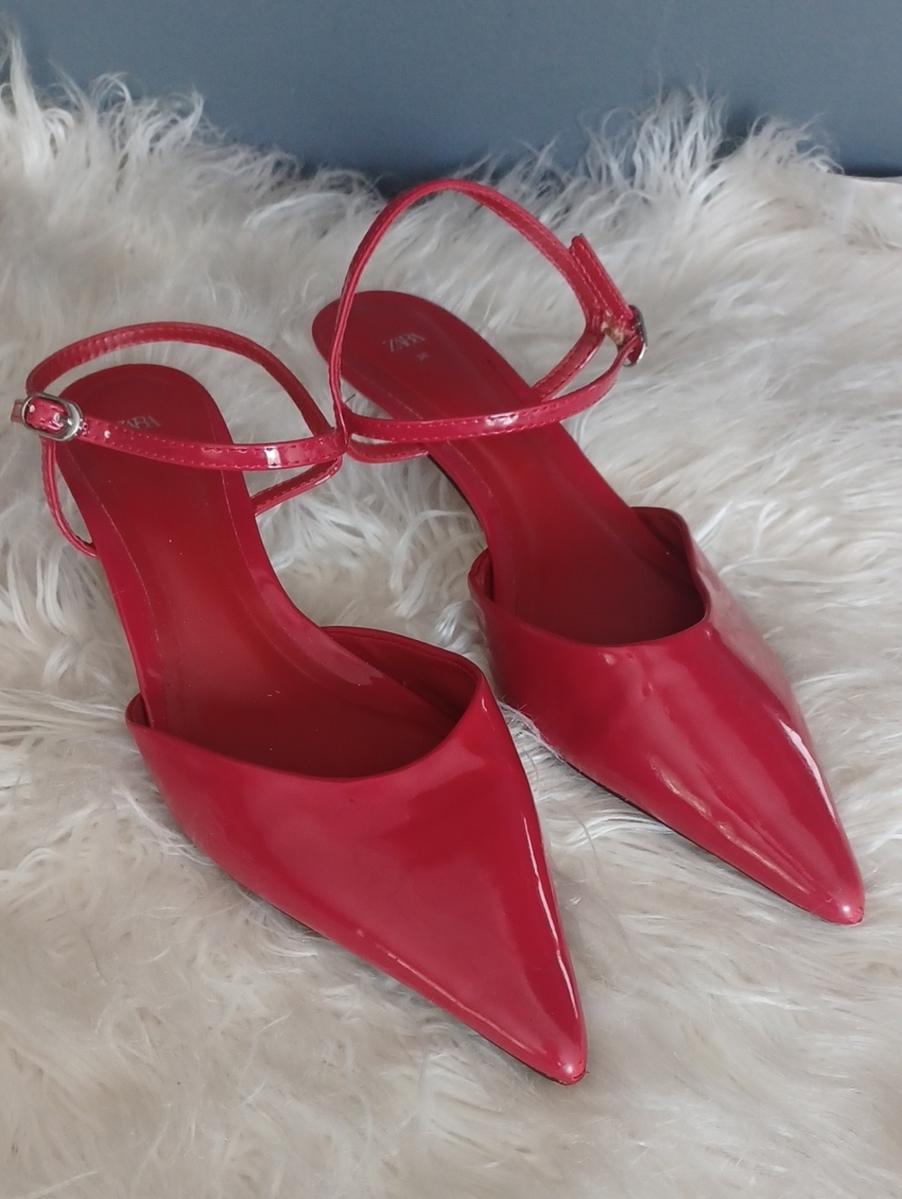 Zara Red Glossy Kitten Heels